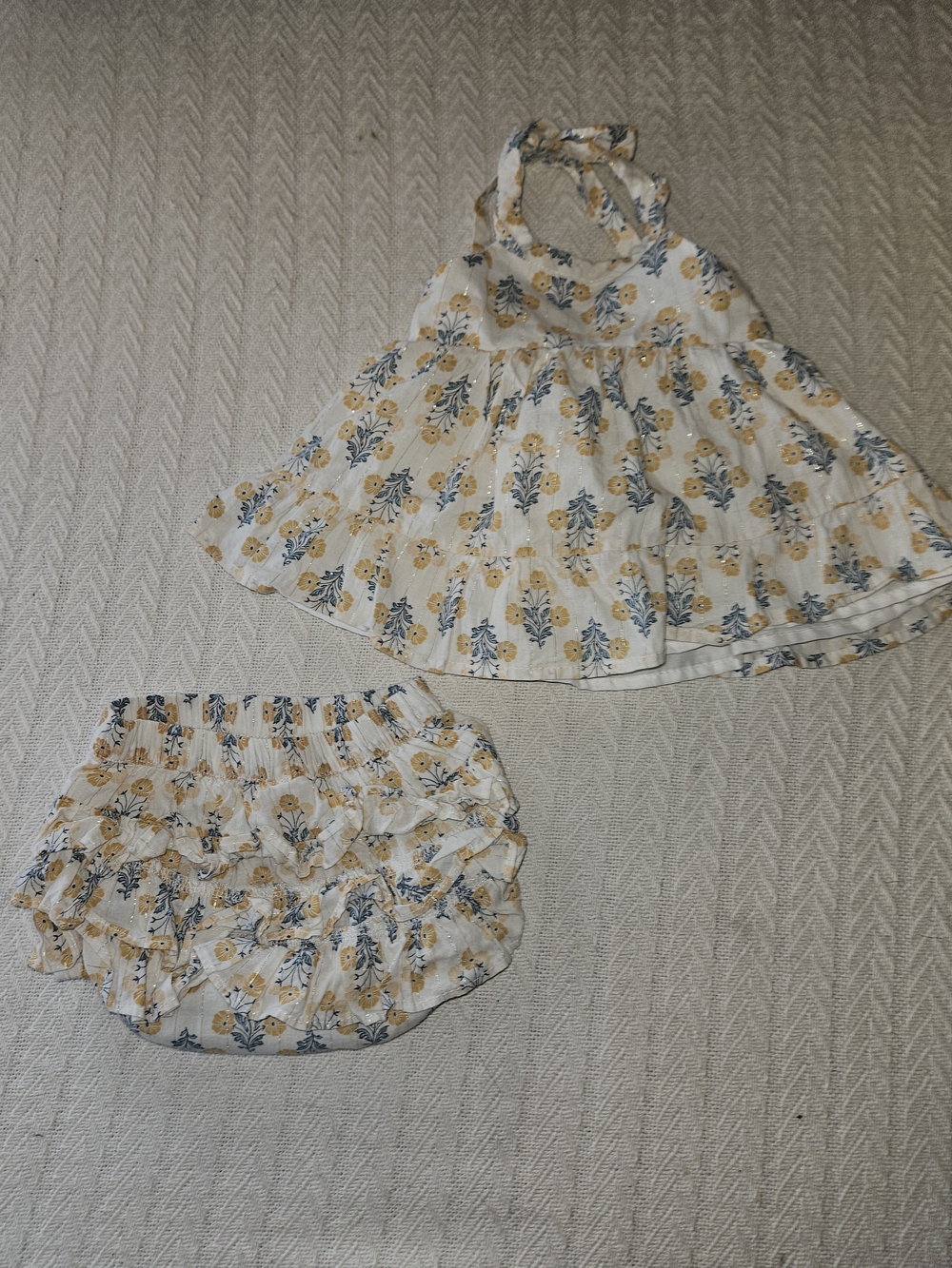 Rachel Zoe Cream Floral Ruffle Halter Top & Bloomers
